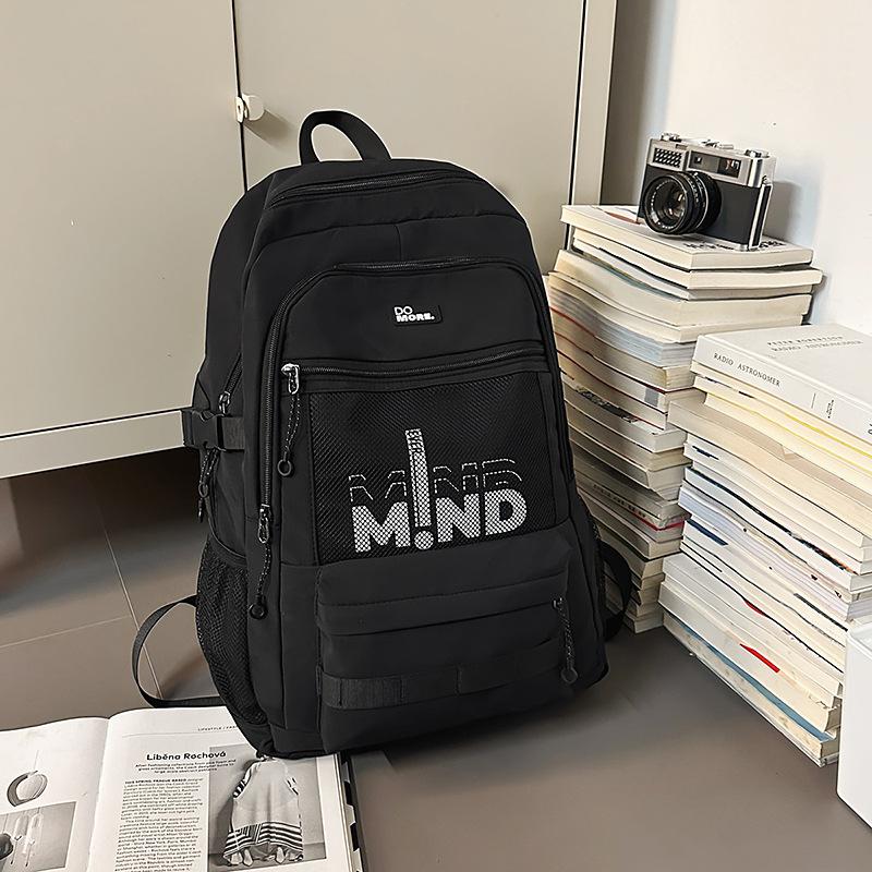 School bag high value letter backpack couple solid color casual simple light outdoor commuting large capacity