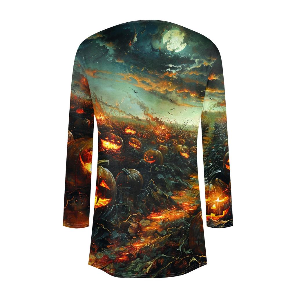 Women's Fashion Casual Halloween Printed Medium Length Cardigan Jacket Coat