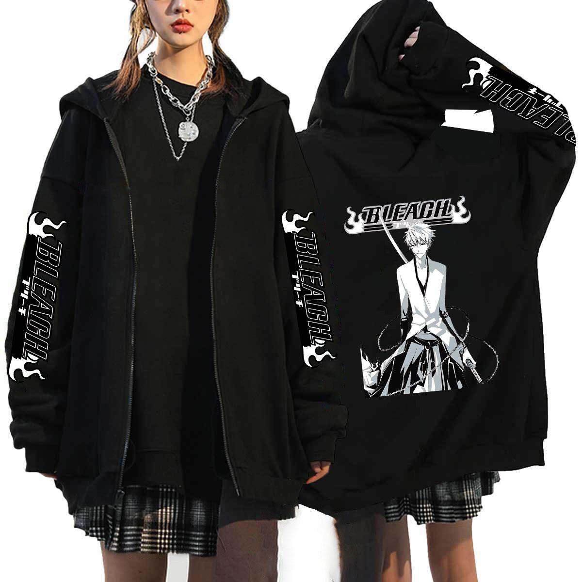 

Японія Аніме Bleach Kurosaki Ichigo Printed Hooded Men Women Zip Up Hoodies Casual Loose Sweatshirt Harajuku Unisex Zipper Jacket S