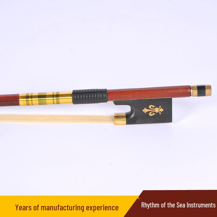 Archet de violon occidental fait main avec fil d'or et bois de santal rouge du Brésil rond