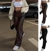 Dames Hoge Taille Rechte Pijp Retro Trendy Wijde Pijp Lange Leren Broek