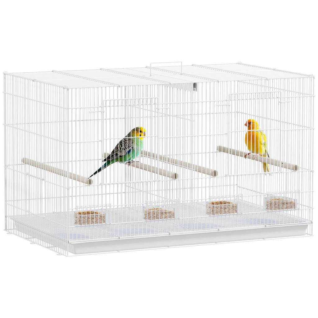 Birdcage Aviary, Steel Indoor, Divider, 4 Perches, Sliding Tray, 4 Feeders, 76 x 46 x 46 cm, White