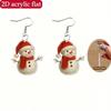 Festive Snowman Earrings: Flat Acrylic with Christmas Hat Design