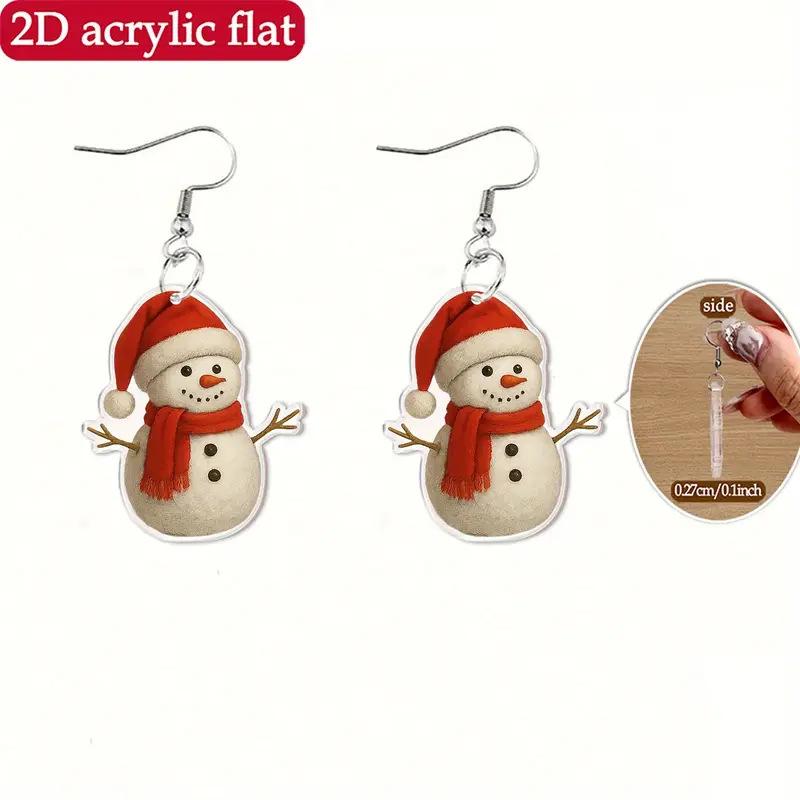 Festive Snowman Earrings: Flat Acrylic with Christmas Hat Design