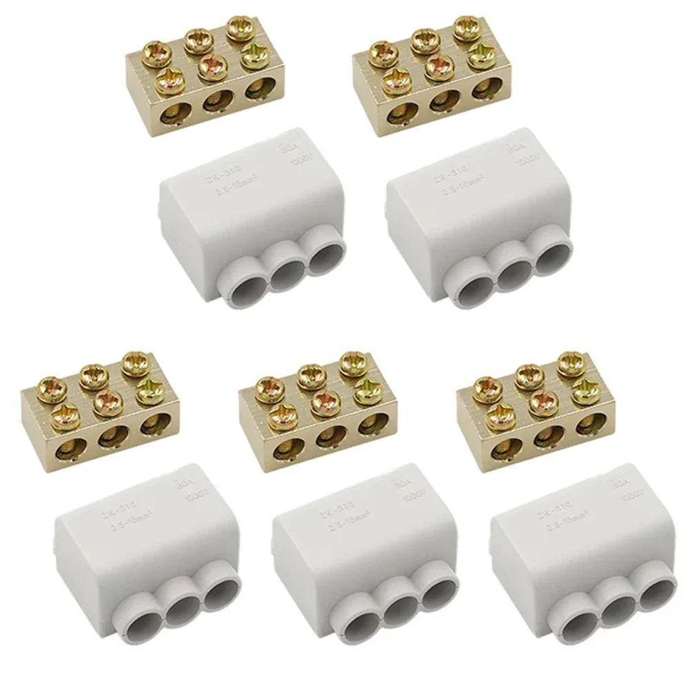 Brass T Shaped Splitter Quick Connector 80A 1000V for Electrical Power Management Terminal Block for Multiple Devices