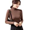Women's Velvet Mesh High-Neck Base Layer: Long-Sleeve, Solid Color, Slim Fit for Autumn/Winter 2023