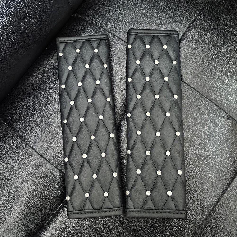 2pcs Soft Leather Universal Car Safety Seat Belt Cover Diamond Crystal Auto Shoulder Pad Styling Car Interior Accessories
