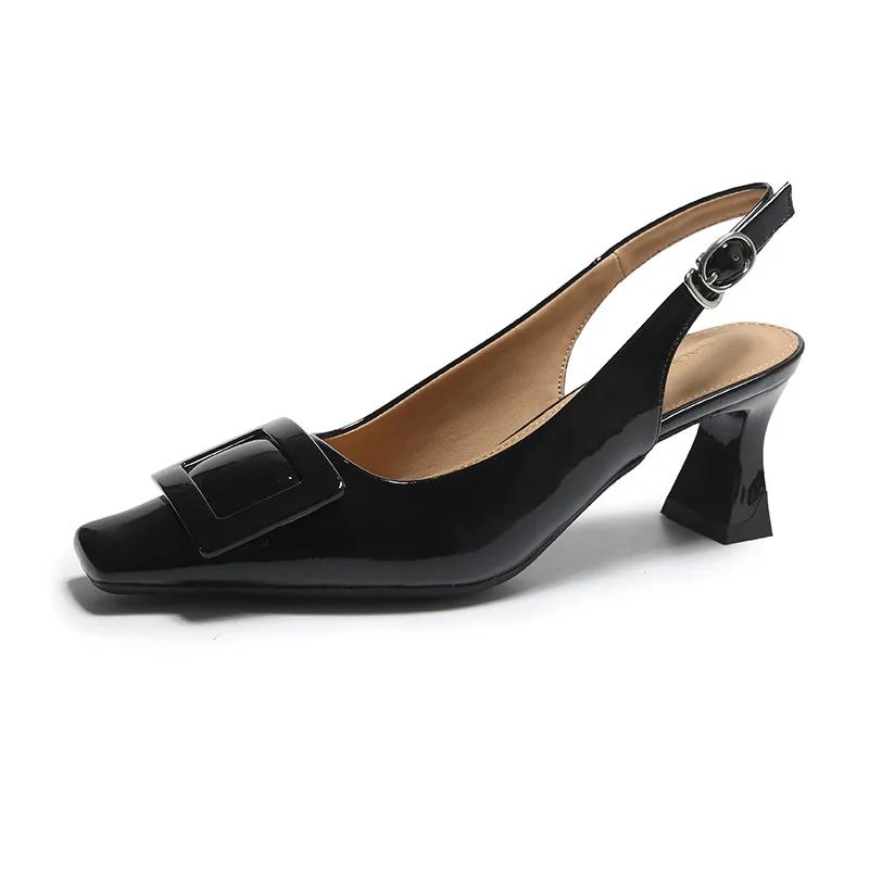 

Модные босоножки для женщин весна/лето, новые женские туфли с маленьким квадратным носком и тонким каблуком, с низким вырезом, с пустым задником, одинарный обхват носка 39 чёрный