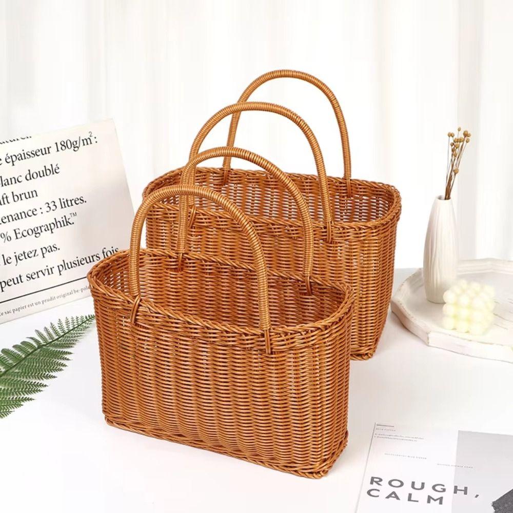Decor Lightweight Storage Basket With Handle Large Size Laundry Basket Rattan Materia Durable Picnic Basket Fruit Storage
