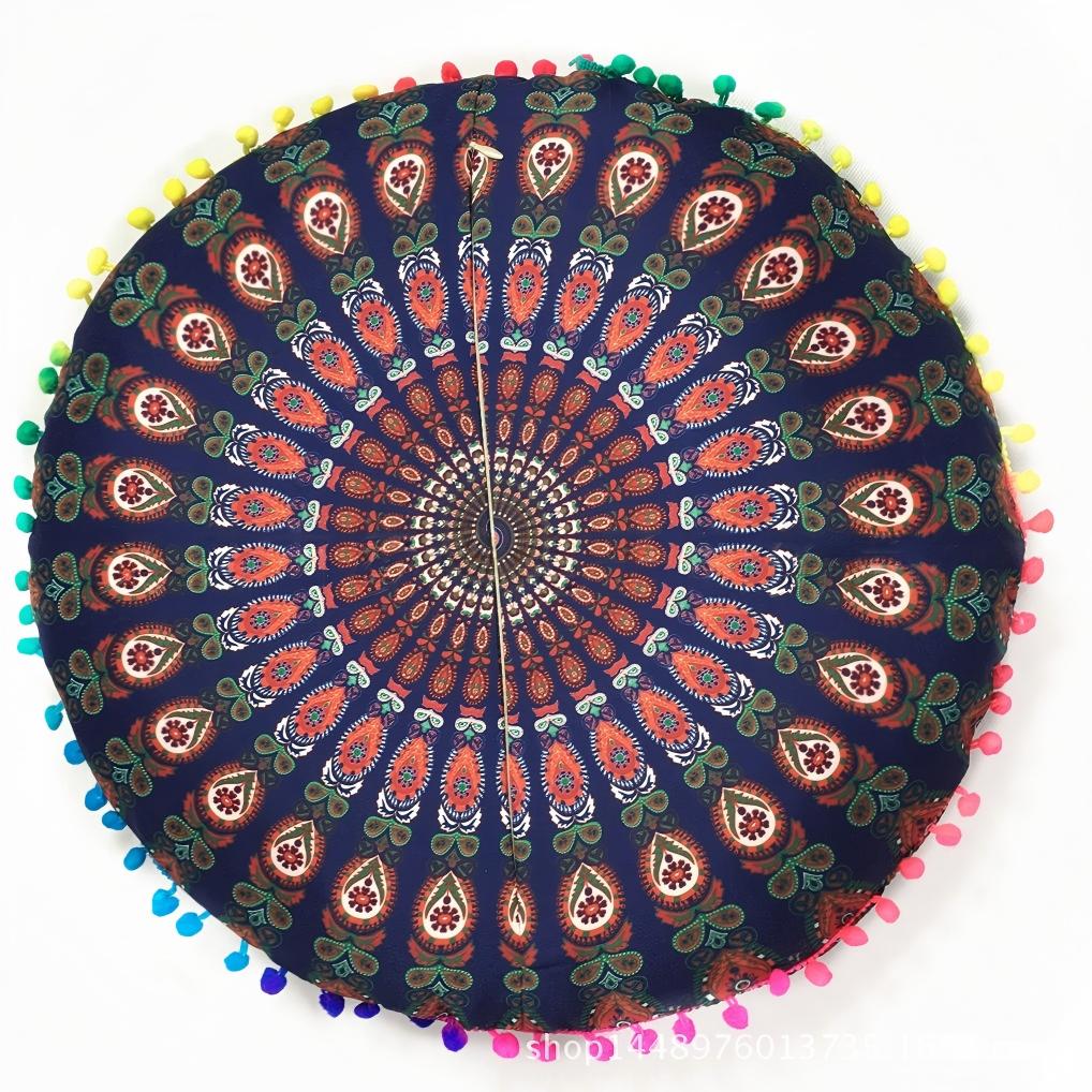 Bohemian 43cm/80cm Round Pillow Case Mandala Pattern Cushion Cover Indian Elephant Retro Meditation Floor Decorative Pillows
