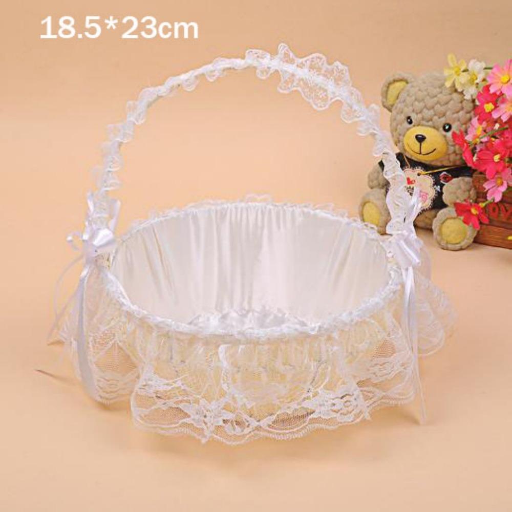 

Bamboo Woven Handheld Wicker Basket White Lace Storage Fruit Basket High Quality Flower Basket 18.5*23cm