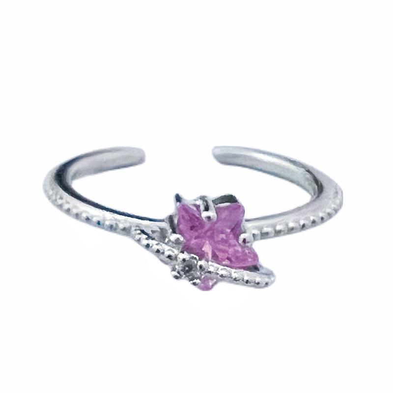 Rosa Zirkon Schlichter Offener Ring Süße Liebe Nischendesign Stern Hoher Sinn Verstellbarer Ring