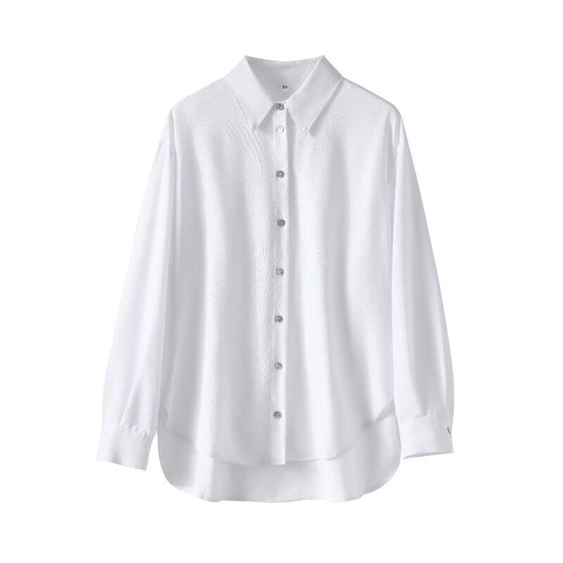 

Женская весенняя одежда Элегантная приталенная свободная рубашка Лен White XS