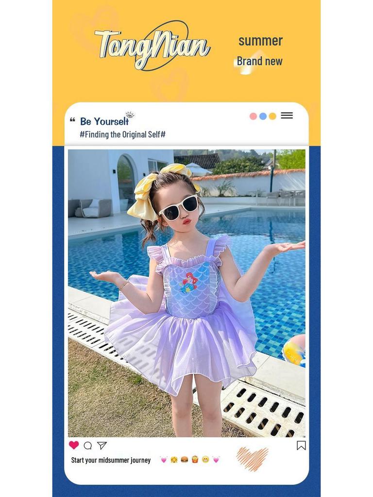2025 New Girls' One-Piece Mermaid Swimsuit - Cute Princess Summer Swimwear