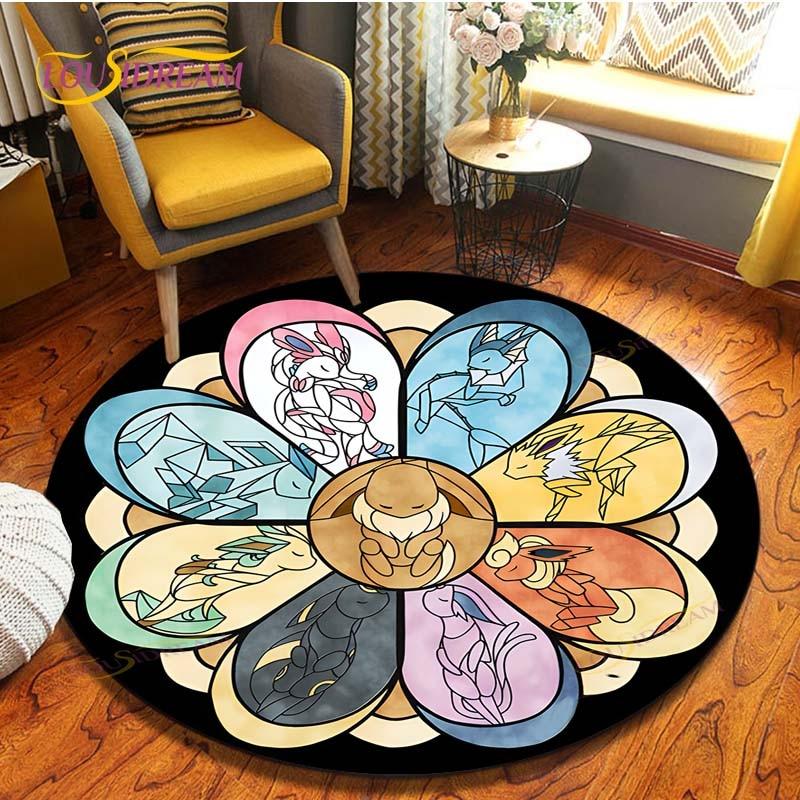 Cartoon Pokemon Runder Teppich Bodenmatte Schlafzimmer Flanell Tierteppich Rutschfeste Baby-Spielmatte Kinderzimmer Dekoration Matten