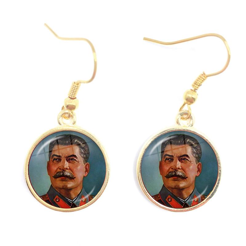 Soviet USSR Stalin Lenin Drop Earrings Classic Red Star Hammer Sickle Communism Emblem CCCP Glass Cabochon Ear Jewelry For Women