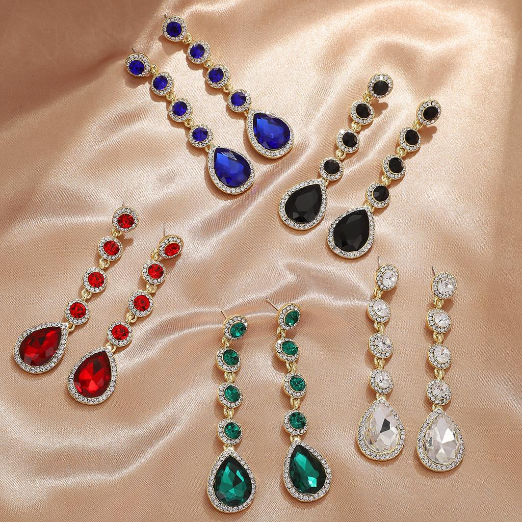 Boucles d'oreilles Goutte d'eau Style Français Vintage pour Femmes avec Détails Strass pour Soirée
