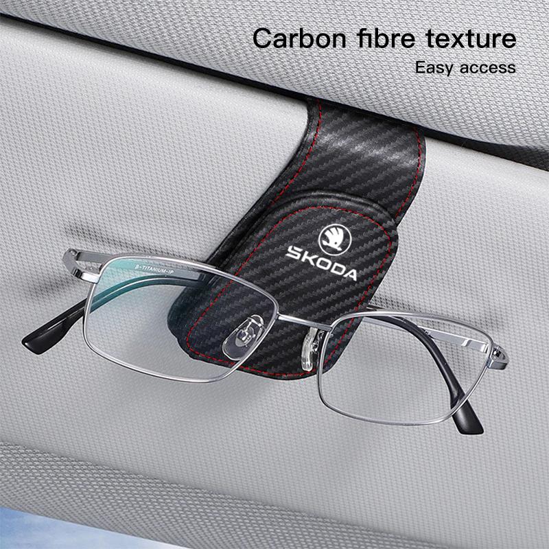 tbvdr7 Car Sunglass Holder for Skoda VRS Sun Visor Eyeglass Hanger Clip Leather Glasses Holder Magnetic Multi-Function Car Accessories