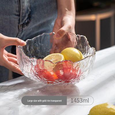ZISIZ Modern Gold-Rimmed Glass Salad & Dessert Bowl