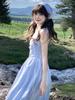 [Welcome To Kanban] Blue Plaid Tube Top Suspender Dress Women's Summer French High-end Waist and Thin Skirt