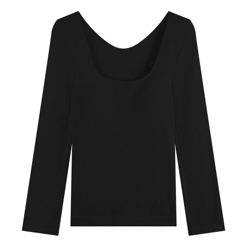 Korean Long Sleeve Fleece-Lined Slim Fit Square Neck Undershirt for Women