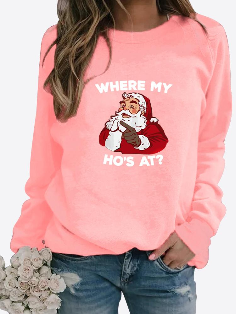 Women's Winter Printed Round Neck Comfortable Sports T-shirt Plus Size Casual Long Sleeve Tops Sweatshirt Printed Sweater Pullover