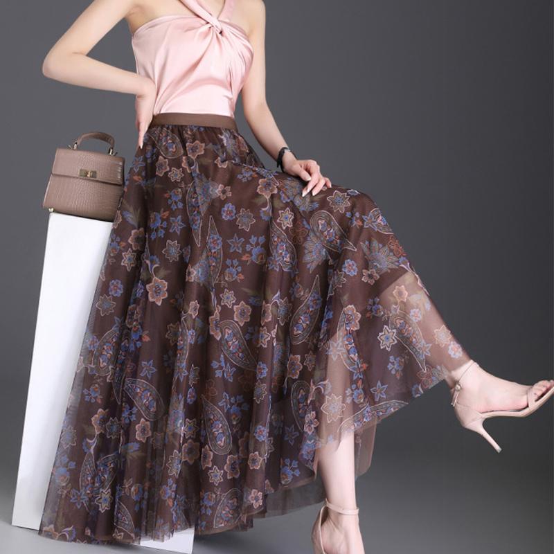 Summer Women's Skirt Literary Loose Floral Half-body Skirt In The Long Section of The Anti-permeable Gauze Skirt