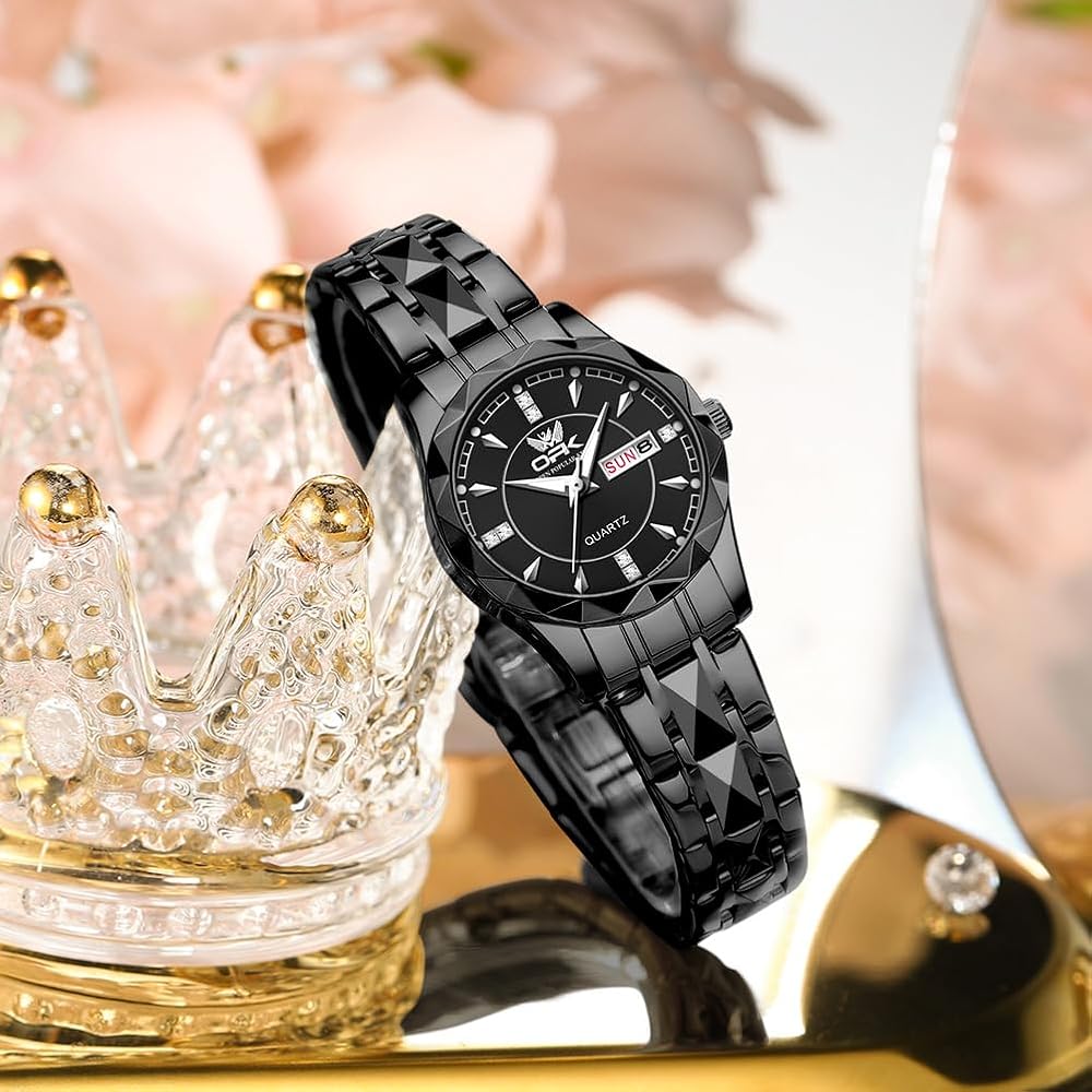 OPK Women's Quartz Analog Watch Simple Lightweight Classic Waterproof Black Full Black