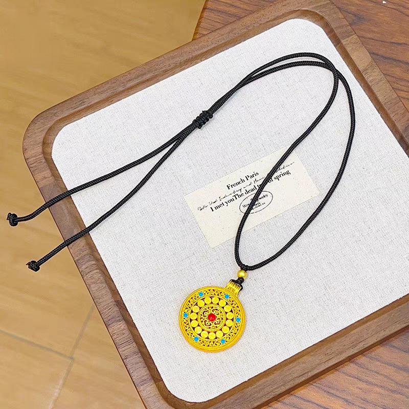 Wei Xue Eight Treasures Sand Gold Enamel Filigree Pendant Sweater Chain