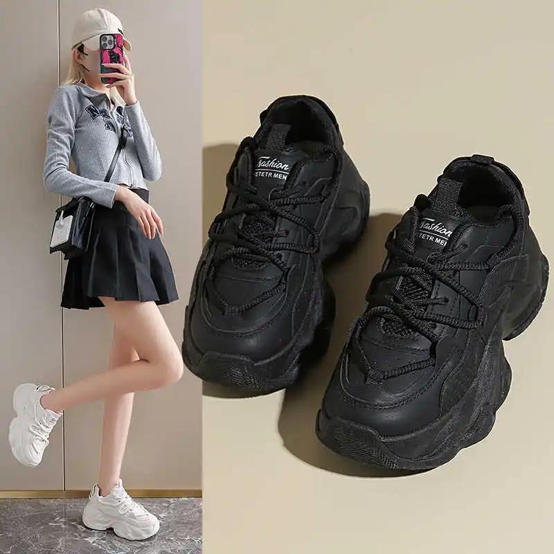 Fashion With Lacing Thick Bottom Sneakers Women Vulcanize Woman Black Tennis Rainbow Shoes Ladies Sport High Quality New Arrival