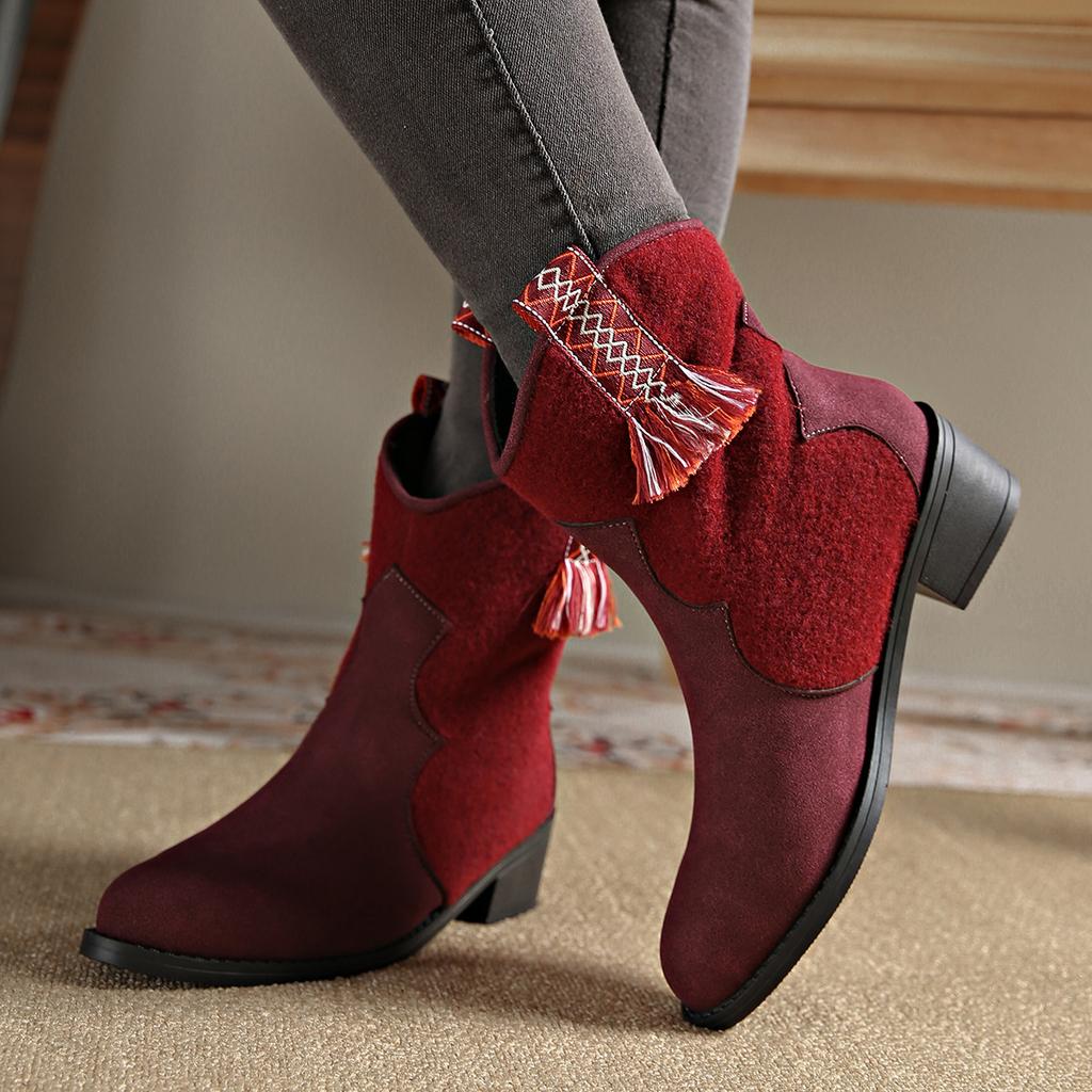 Fall/Winter New Arrival Plus Size Chunky Heel Round Toe Mid-Calf Vintage Cigarette Boots for Women