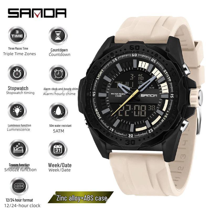 SANDA Men s Waterproof Luminous Sports Watch - Dual Display & Multifunctional Fashion