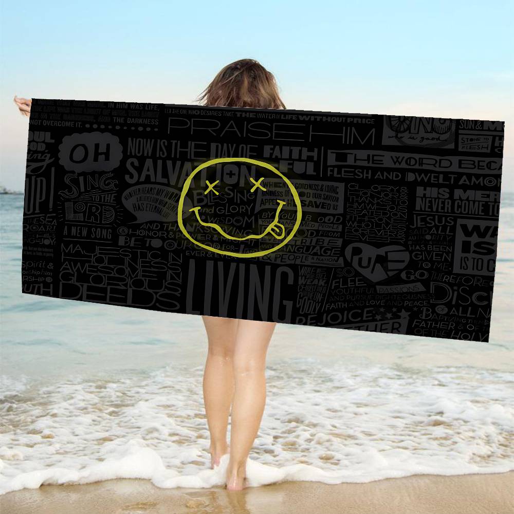 Hot Band N-Nirvanas Rock Beach Towel Colorful Bath Towels for Girl Microfiber Quick Dry Custom Sand Free Beach Yoga Spa Gym Pool