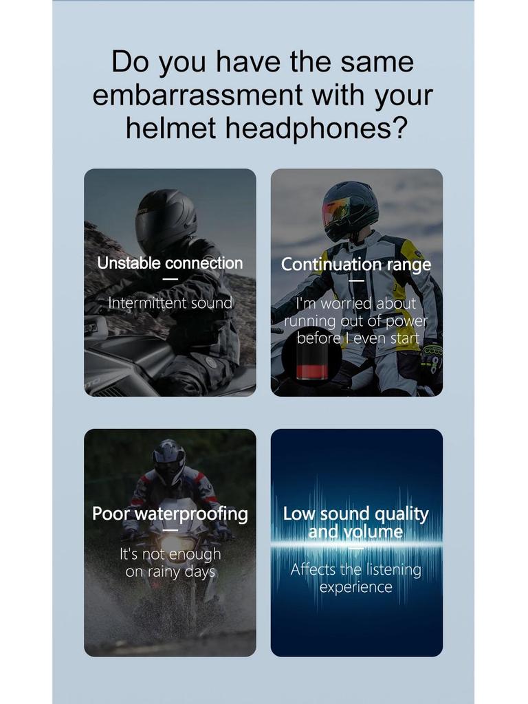 Y10-2X Bluetooth Helmet Intercom Headset, 500m Range, 2-Person Smart Voice Communication