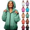 Chaqueta con capucha de algodón de color liso para mujer - Corte holgado, manga larga, abrigo con cremallera, dobladillo redondeado.