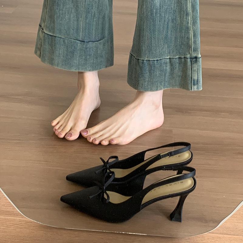 

French pointed purple high heels 2025 spring and summer new thin heel bag head cool single shoes women 40 чёрный