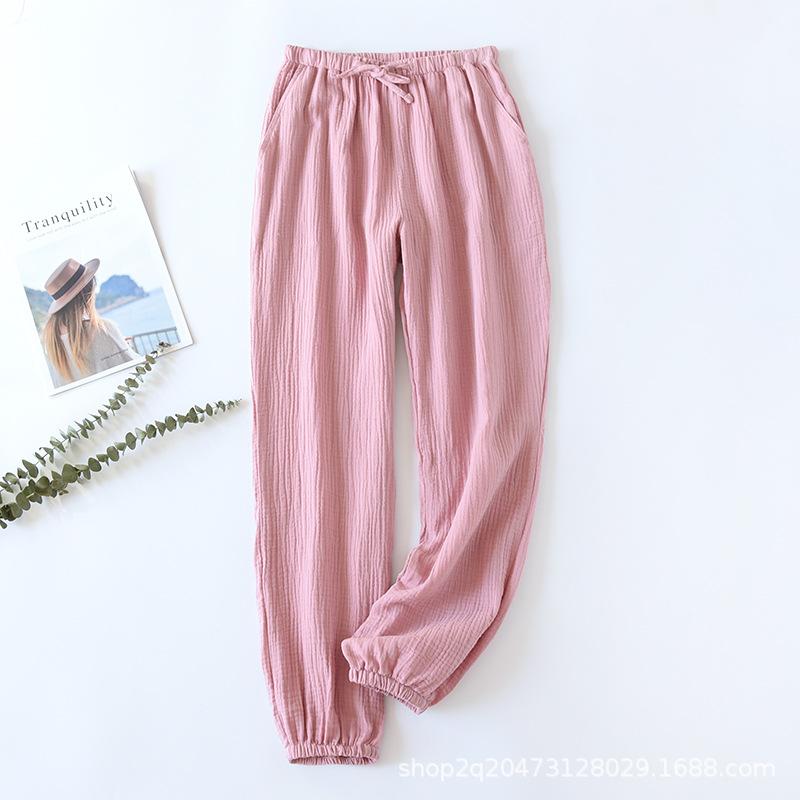 

Весна-лето 100% хлопок муслиновые марлевые брюки женские повседневные японские корейские домашние пижамы с манжетами панталоны женская одежда XL