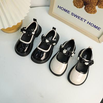 Girls Princess Leather Shoes Love Bowtie Black Kids Mary Jane Shoes Fashion School Versatile Children Causal Shoes Spring Autumn