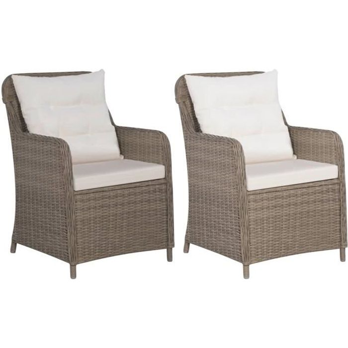 VidaXL Outdoor Chairs with Cushions 2 Pcs Woven Resin Brown