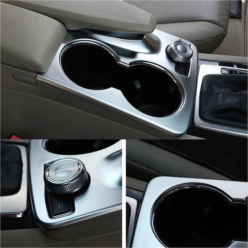 LHD Car Center Console Water Cup Holder Panel Cover Trim Fit For Mercedes Benz GLK X204 2008-2015 Silver Stainless Steel