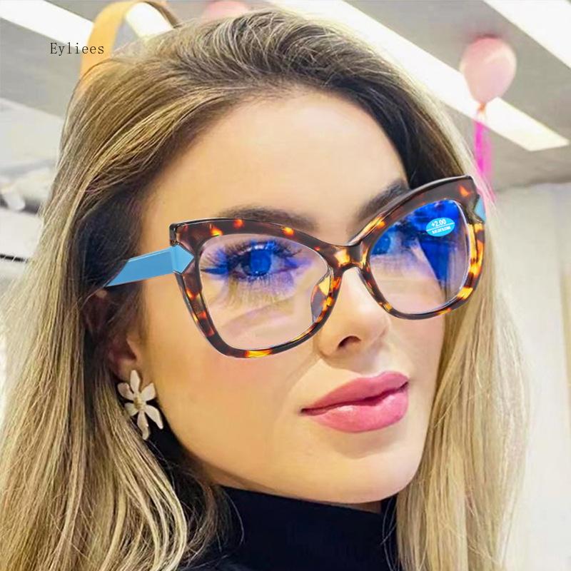 New Color Contrasting Reading Glasses Cat Eye Elderly Glasses Plain Lens Anti Blue Light Presbyopia Eyeglasses gafas
