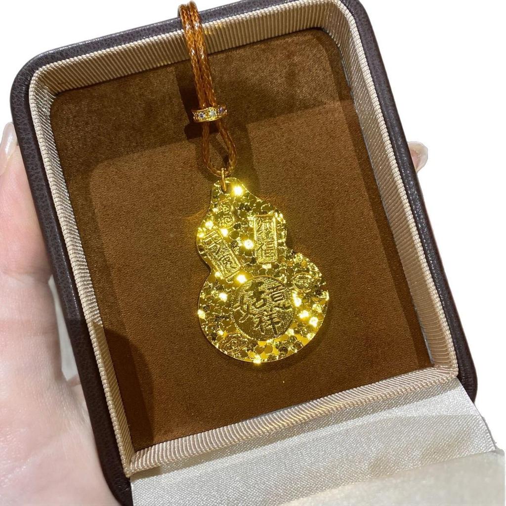 Vintage Champagne Gold Sparkle Pendant - Lucky Gourd Fu Lu Necklace for Women