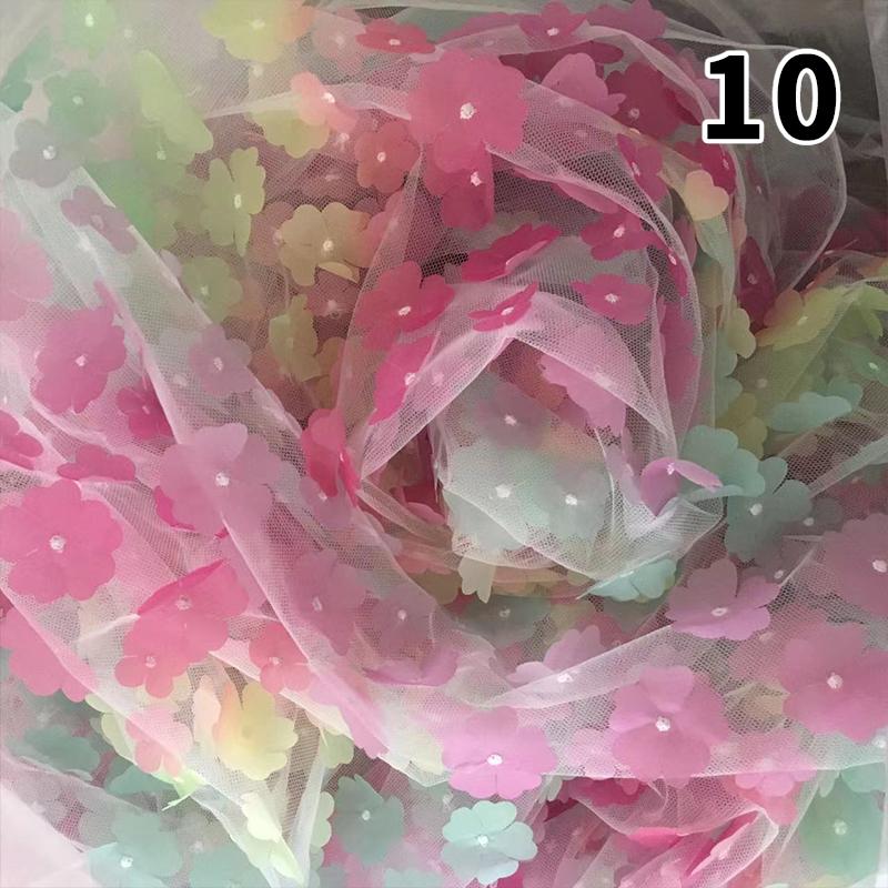 1 Yard DIY Handmade High Quality Lace Mesh Embroidery Sequin 3D Flower Tulle Fabric DIY Dress Bow Clothes Decor Crafts
