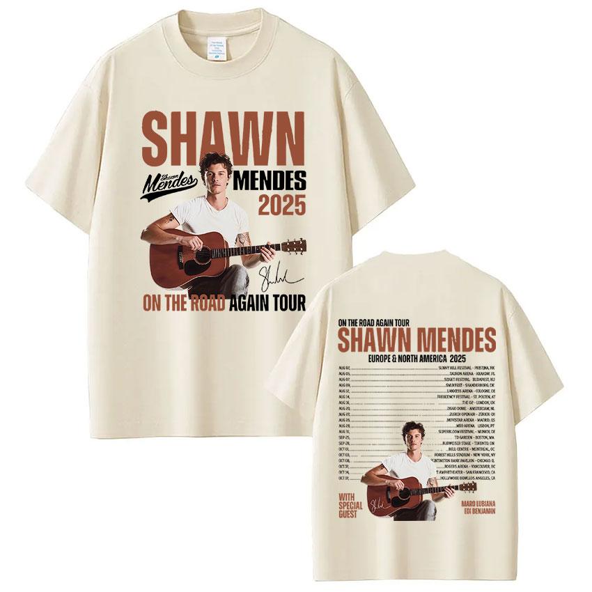 Rapper Singer Shawn Mendes On The Road Again Tour 2025 Album Merch T Shirt Men Fashion Oversized Short Sleeve T-shirt Streetwear