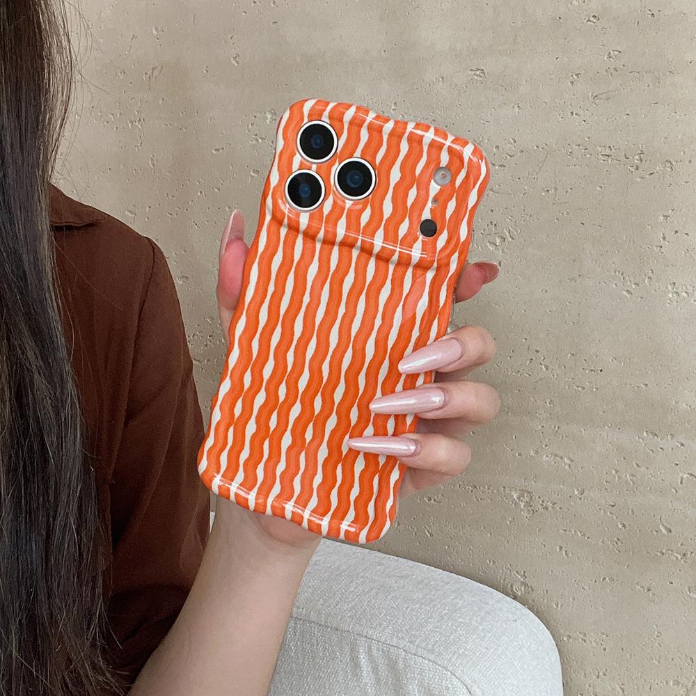 Simple Double Color Wave Stripes Camera Protection Case for IPhone 13 14 15 16 17 Pro Max Hit Color Collision Shockproof Cover