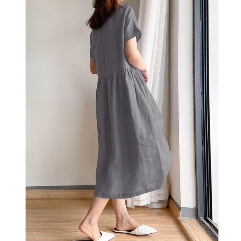 

Новая летняя женская одежда литературное и простое однотонное хлопковое свободное платье с короткими рукавами среднее и длинное платье XXL