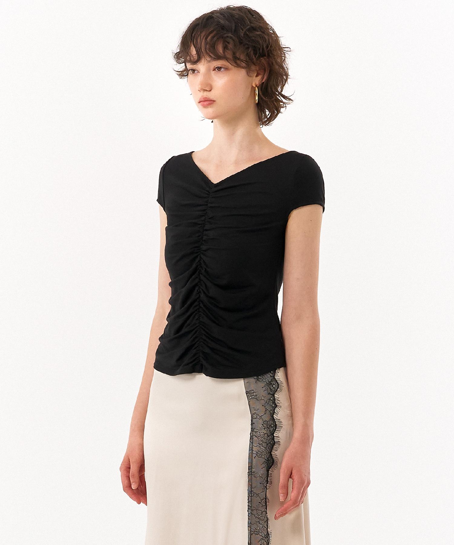 Retour Deux Vingt Quatre Iris Front Shirring Top (Black) M