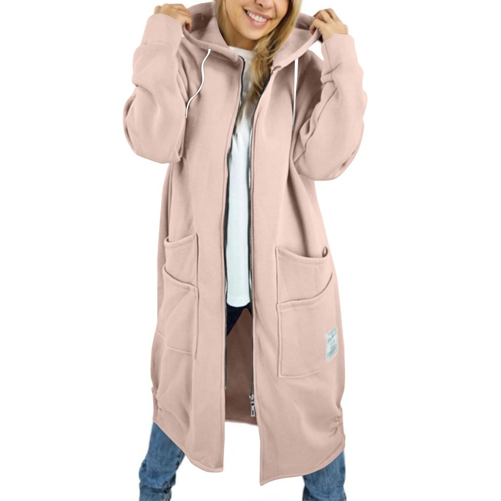 Women's Fashion Casual Plus Size Hooded  Long-Sleeve Solid Jacket