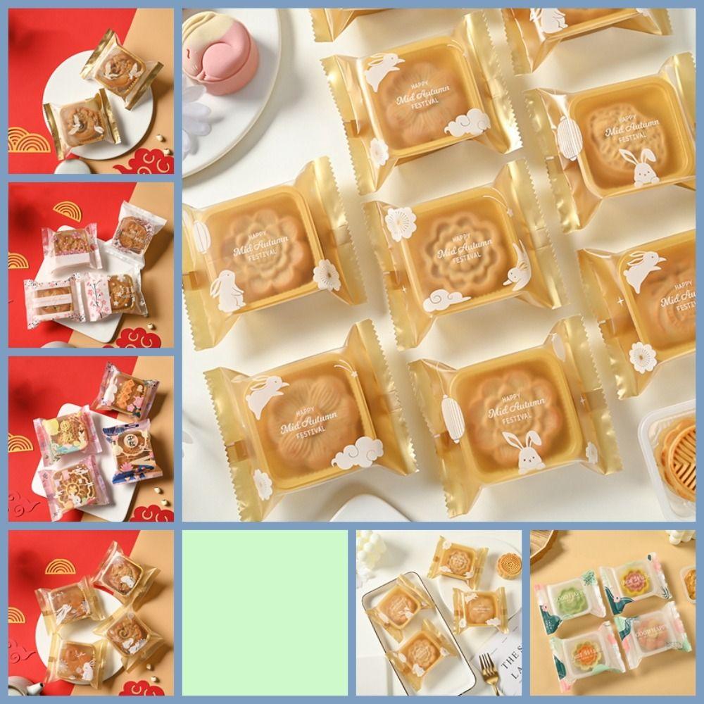 100pcs Plastic Mooncake Packaging Bag Frosted Handmade Biscuit Packaging Bag Food Bag   DIY