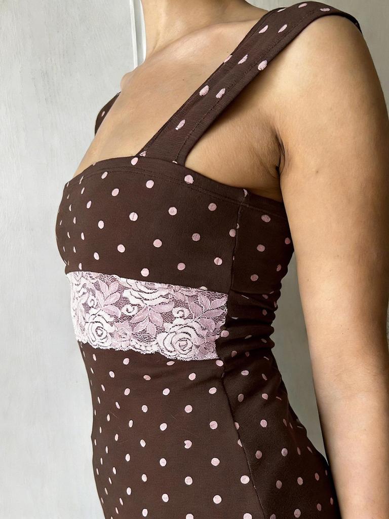 Y2K Sweet Retro Polka Dot Lace A-line Hem Camisole for Girls
